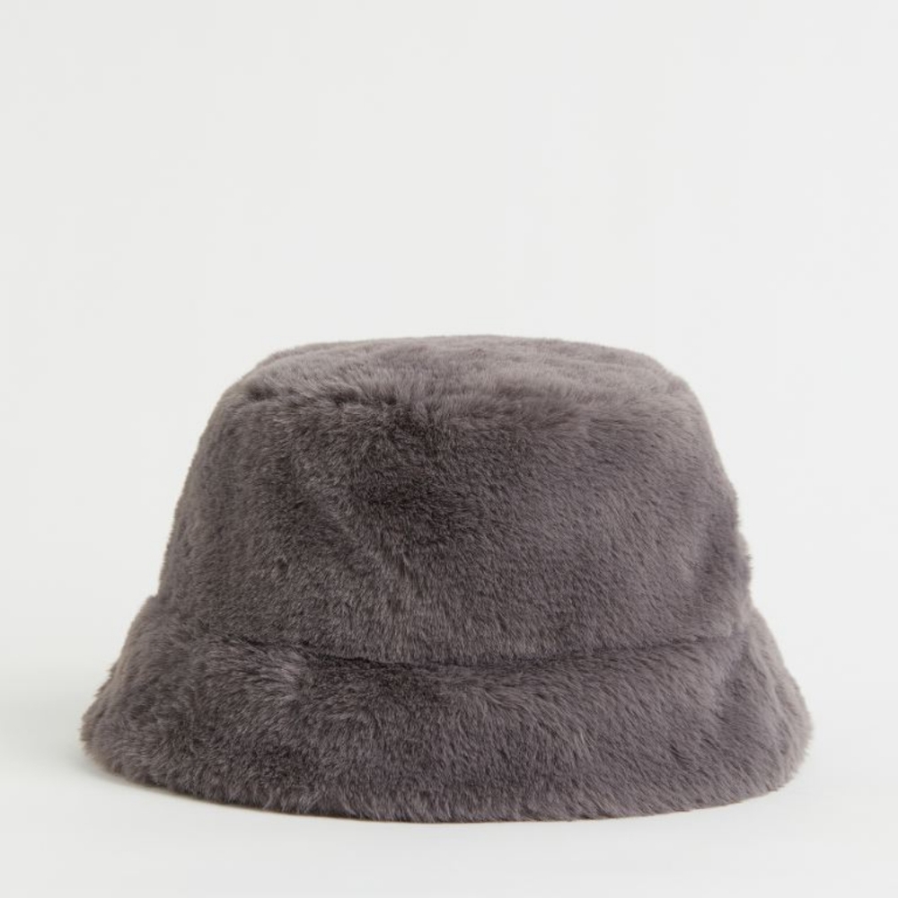 Faux fur bucket hat H&M, Gray